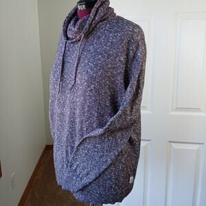 Express Purple Heather Cinch Mock Neck Sweater XL tight knit warm athletic